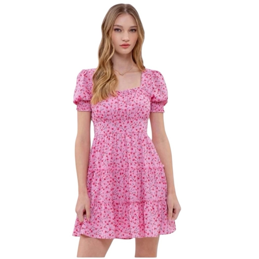 🆕 BLU PEPPER Blossom Print Mini Dress Pink Floral Sundress Size Small